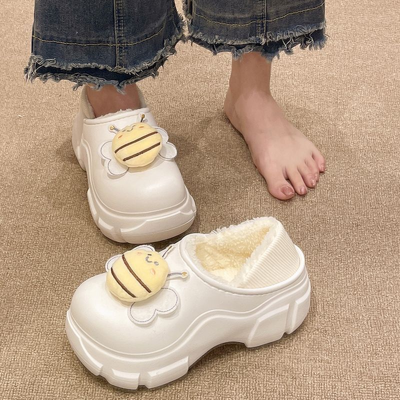 Cute bag with cotton slippers for women winter plus velvet 2023 new home indoor non-slip waterproof thick-soled cotton shoes for women to wear outside