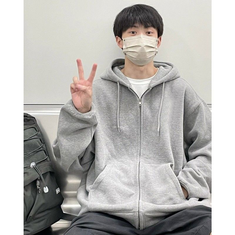 純棉重磅450G銀狐絨美式高街開衫拉鏈連帽衛衣男秋冬季情侶款外套