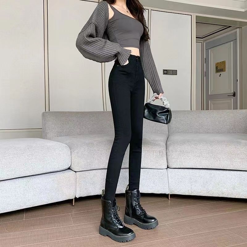 超彈新款牛仔褲女高腰2023春秋修身顯瘦小個子百搭彈力鉛筆小腳褲