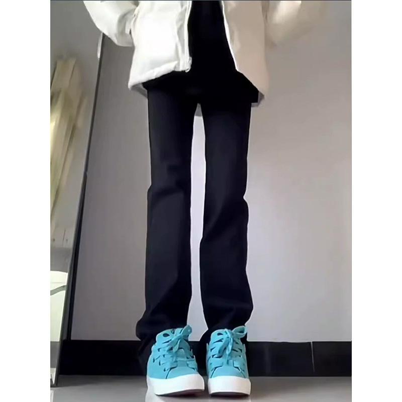 Pure black straight jeans men's Jiangsu, Zhejiang and Shanghai wear hiphop pants high street American narrow version wide leg pants autumn