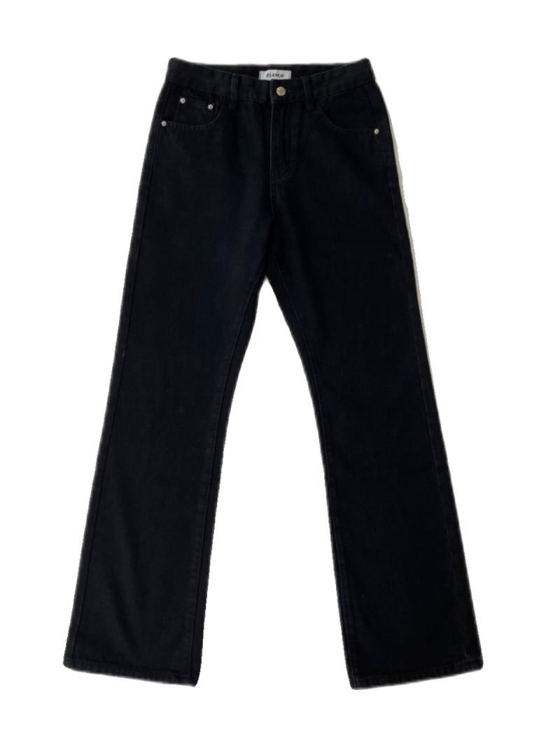 Black washed jeans men's trendy American high street retro straight-leg bootcut pants men's plus velvet trousers autumn and winter