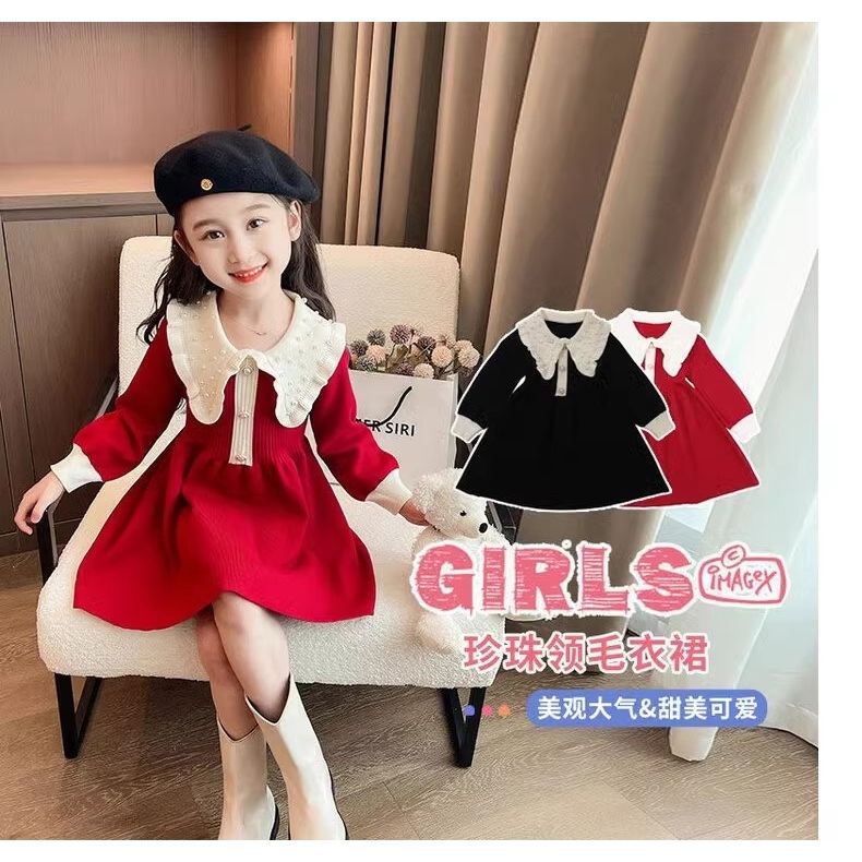 女童針織連衣裙2023新款秋冬韓版時尚洋氣甜美寶寶公主風毛衣裙潮
