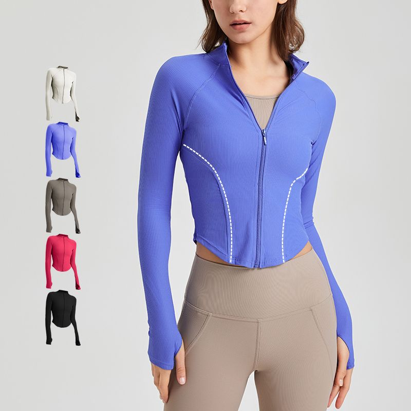 SLIMMO Slim Fit Sports Jacket Women's High Elastic Thread Stand Collar Jacket Autumn and Winter Running Jacket Spring New Style