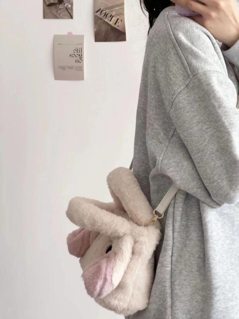 秋冬可爱毛毛包女2023韩版新款粉色兔子毛绒手提包休闲百搭斜挎包