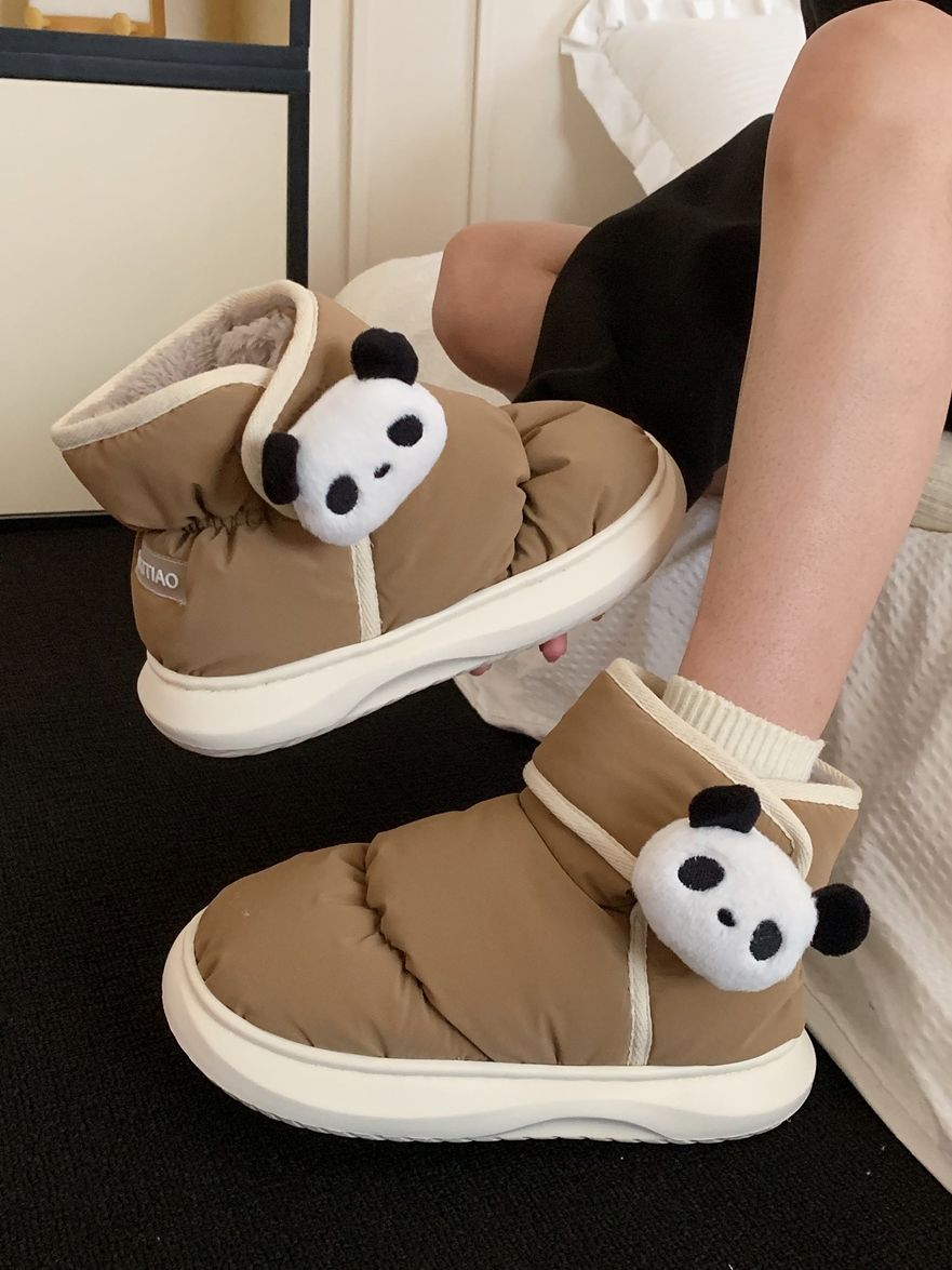 细细条 情侣可爱熊猫魔术贴防水雪地靴冬季男女防滑保暖外穿棉鞋