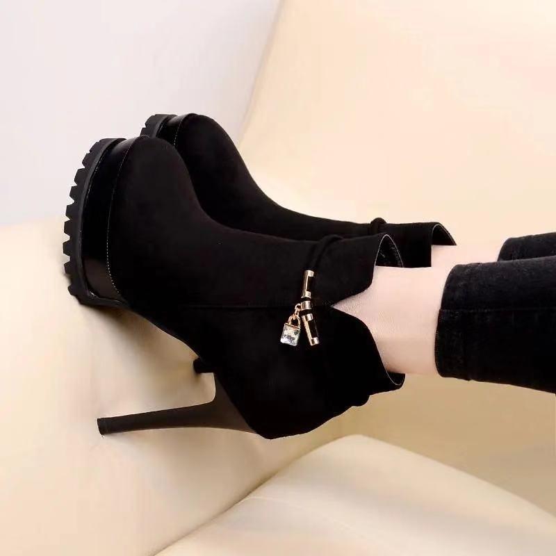 High-heeled boots for women with thin heels European station  autumn and winter new style short Martin boots waterproof platform short boots high heels