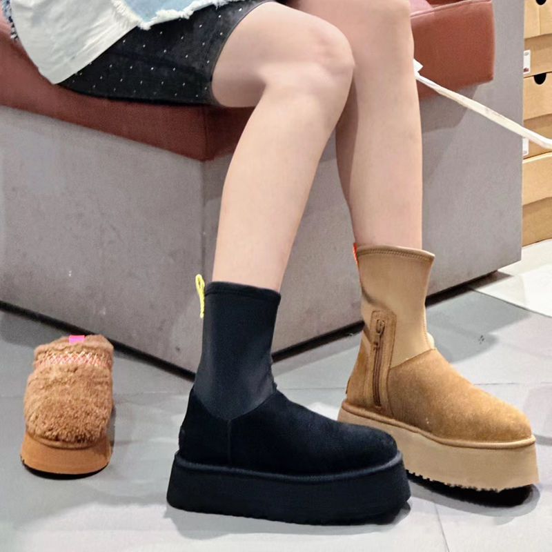 Thick-soled snow boots for women with fur integrated  new winter plus velvet and thickened elastic pencil boots Song Yanfei's same style