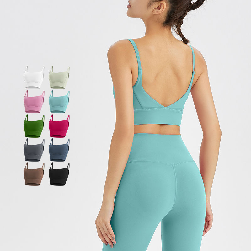 SLIMMO sports bra women's fixed chest pad shockproof running fitness vest spaghetti straps yoga suspender beauty vest