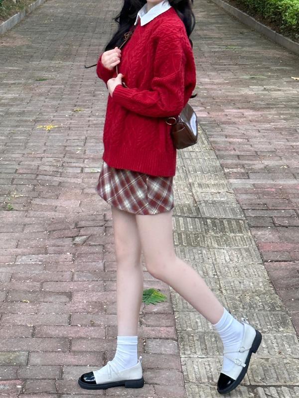 秋冬學院風格紋半身裙女大碼胖mm秋冬小個子微胖復古顯瘦包臀短裙