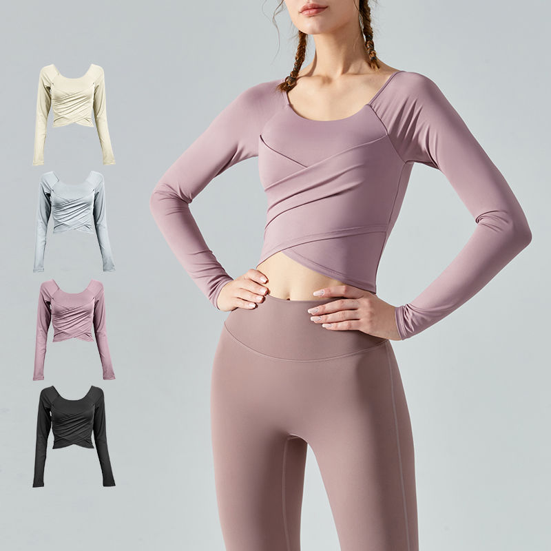 SLIMMO elastic tight yoga clothes, feminine navel-baring short style, slimming internet celebrity fitness clothes, long-sleeved tops for autumn and winter