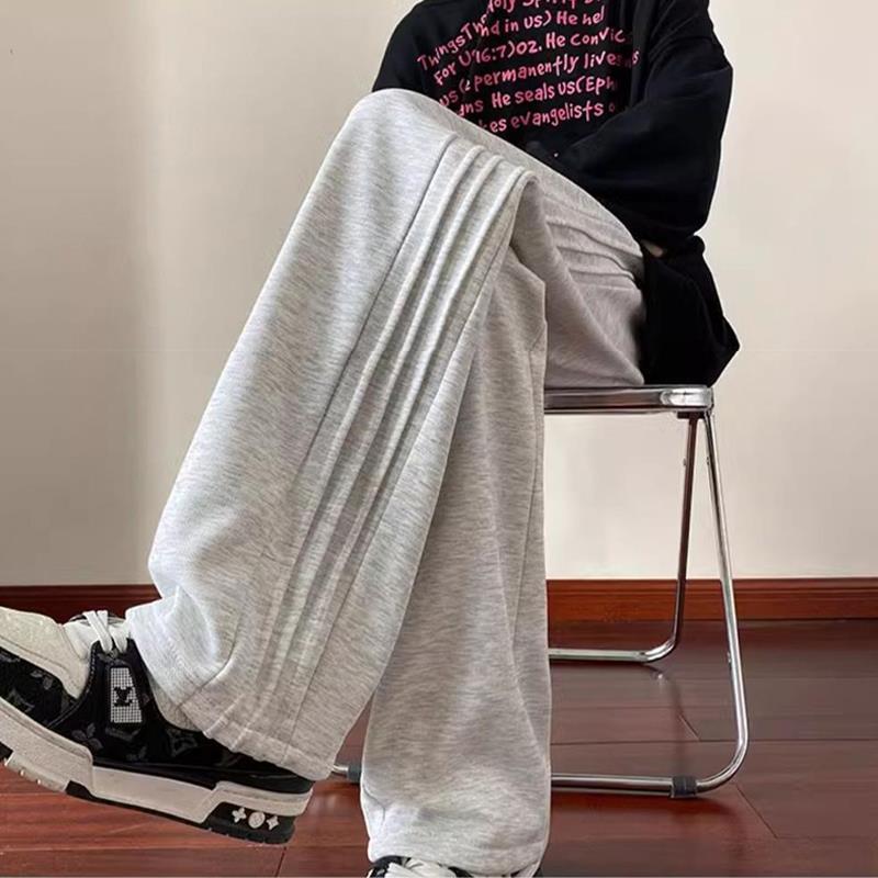 国潮重磅加绒卫裤男款秋冬季美式hiphop裤子宽松直筒青少年运动裤