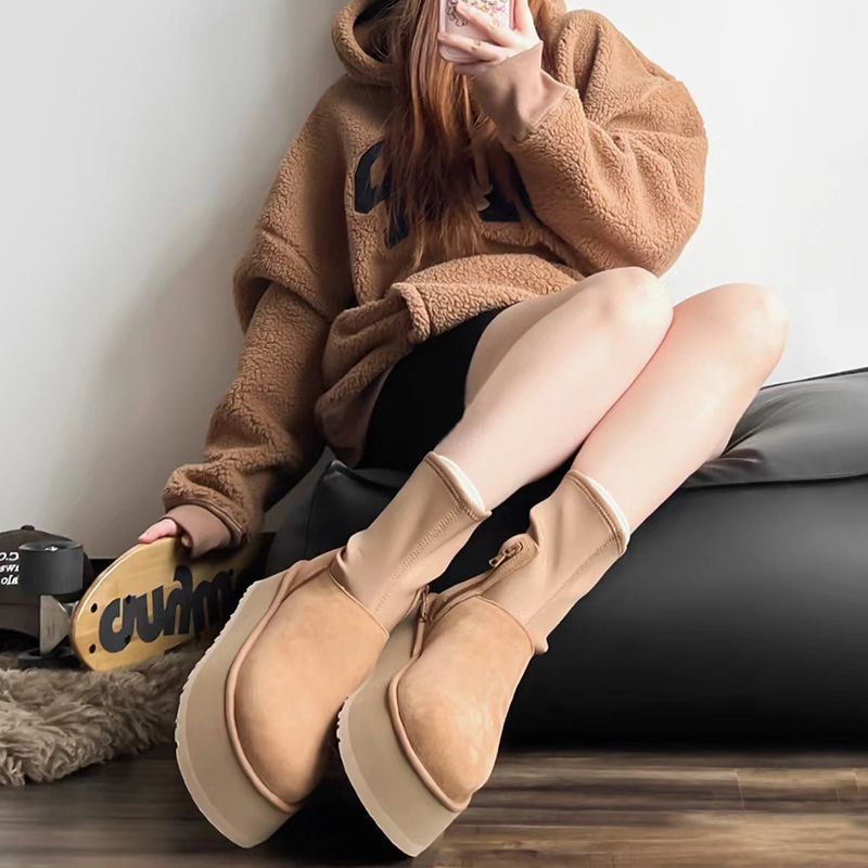 Thick-soled snow boots for women with fur integrated  new winter plus velvet and thickened elastic pencil boots Song Yanfei's same style