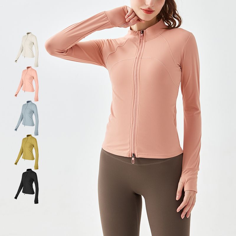 SLIMMO double zipper sports jacket women's stand collar jacket elastic slim outdoor running training long-sleeved top autumn