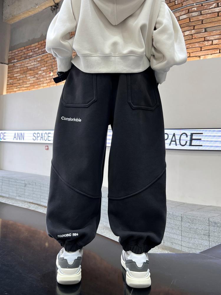 男童秋冬季韩系一体绒休闲运动卫裤新款儿童男孩加厚宽松裤子