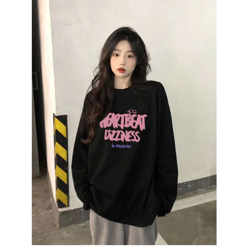 100%純棉長袖黑色t恤女春秋季韓版寬鬆中長款氣質打底內搭上衣服