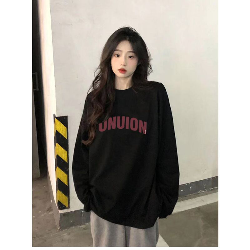 100%純棉長袖黑色t恤女春秋季韓版寬鬆中長款氣質打底內搭上衣服