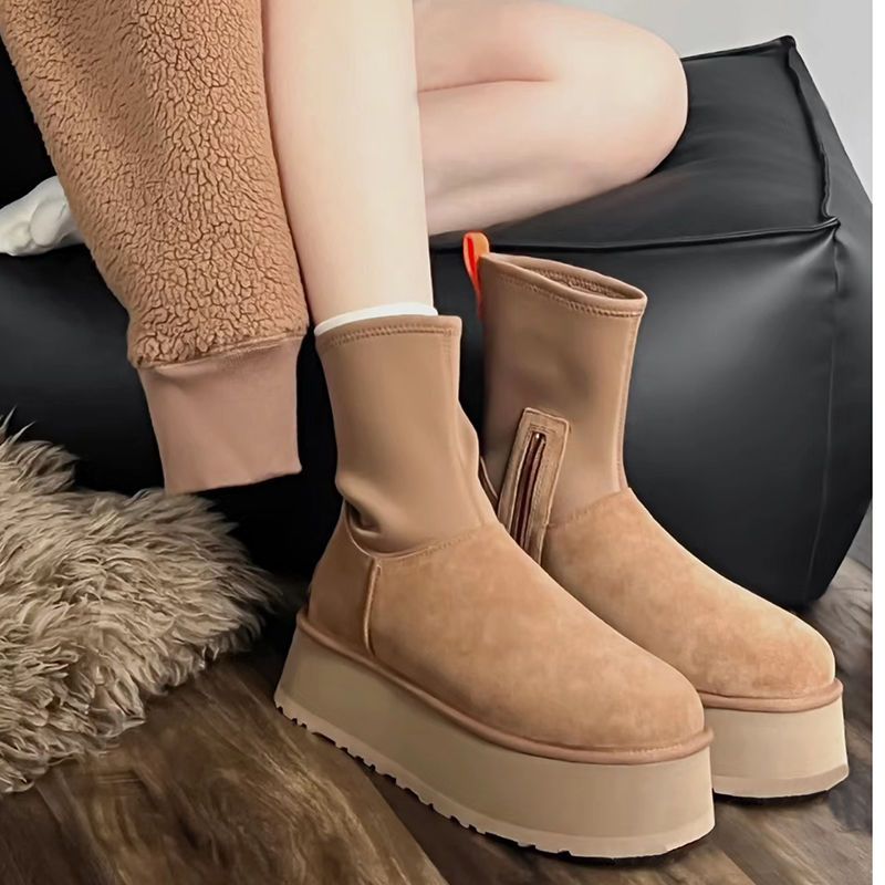 Thick-soled snow boots for women with fur integrated  new winter plus velvet and thickened elastic pencil boots Song Yanfei's same style