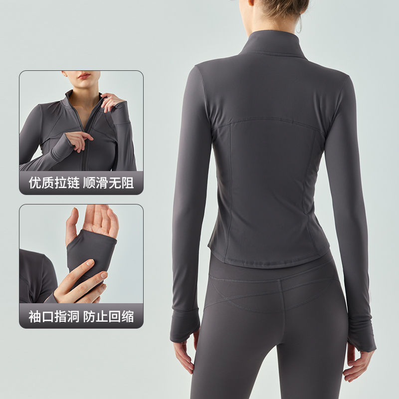 SLIMMO velvet stand-up collar yoga clothing for women in autumn and winter outdoor running sports long-sleeved slimming fitness clothing jacket