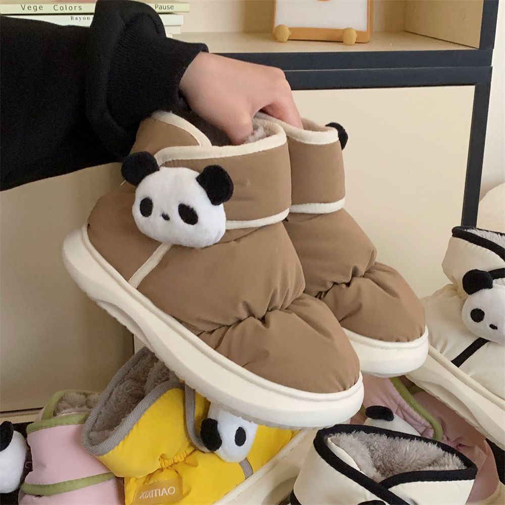 细细条 情侣可爱熊猫魔术贴防水雪地靴冬季男女防滑保暖外穿棉鞋