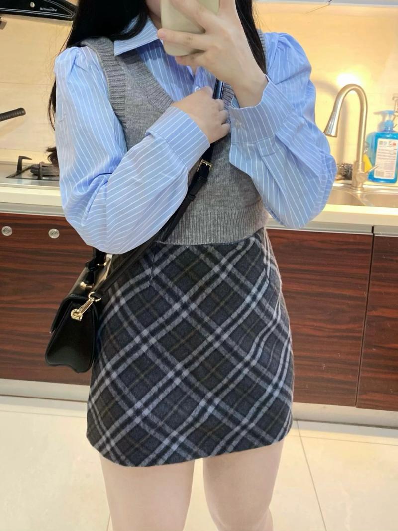復古格子半身裙大碼胖mm高腰毛呢格紋a字包臀裙顯瘦學院風短裙女