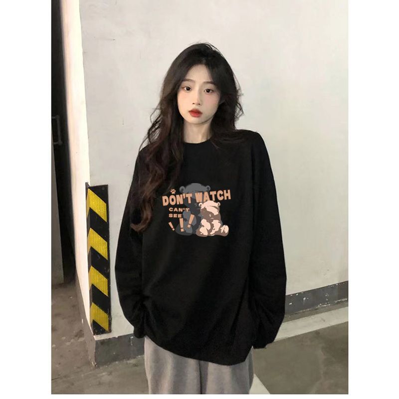100%純棉長袖黑色t恤女春秋季韓版寬鬆中長款氣質打底內搭上衣服