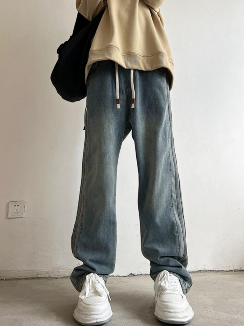 黑灰色牛仔裤男高级感美式复古vibe裤子潮牌高个子水洗显瘦直筒裤