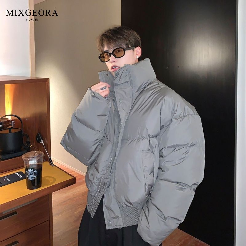 MIX GEORA Heavy Simple Stand Collar Short Cotton Jacket Men's and Women's Loose Winter Casual Loose Cotton Jacket