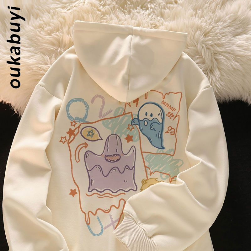OUKABUYI100%純棉連帽衛衣女秋冬國潮校園風鹽系甜美小清新外套潮