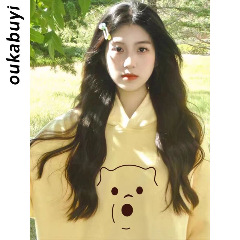 OUKABUYI100%純棉連帽衛衣女秋冬2023新款校園風清純甜美寬鬆上衣