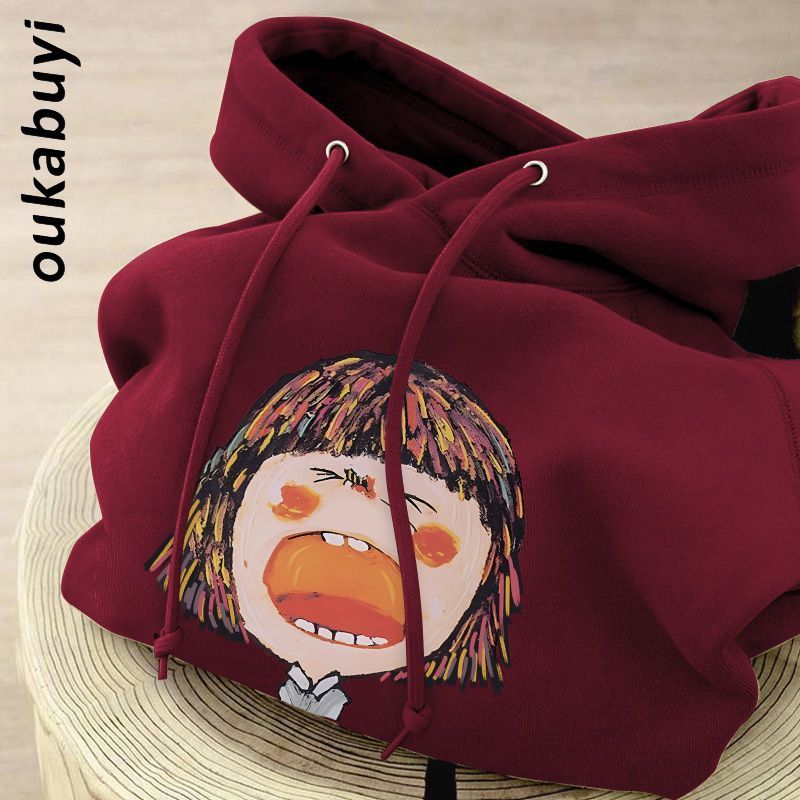 OUKABUYI100%純棉連帽衛衣女秋冬美式復古校園風高街小眾百搭上衣
