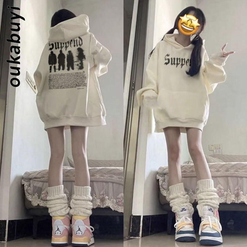 OUKABUYI100%純棉連帽衛衣女秋冬多巴胺美式個性潮牌別致寬鬆上衣