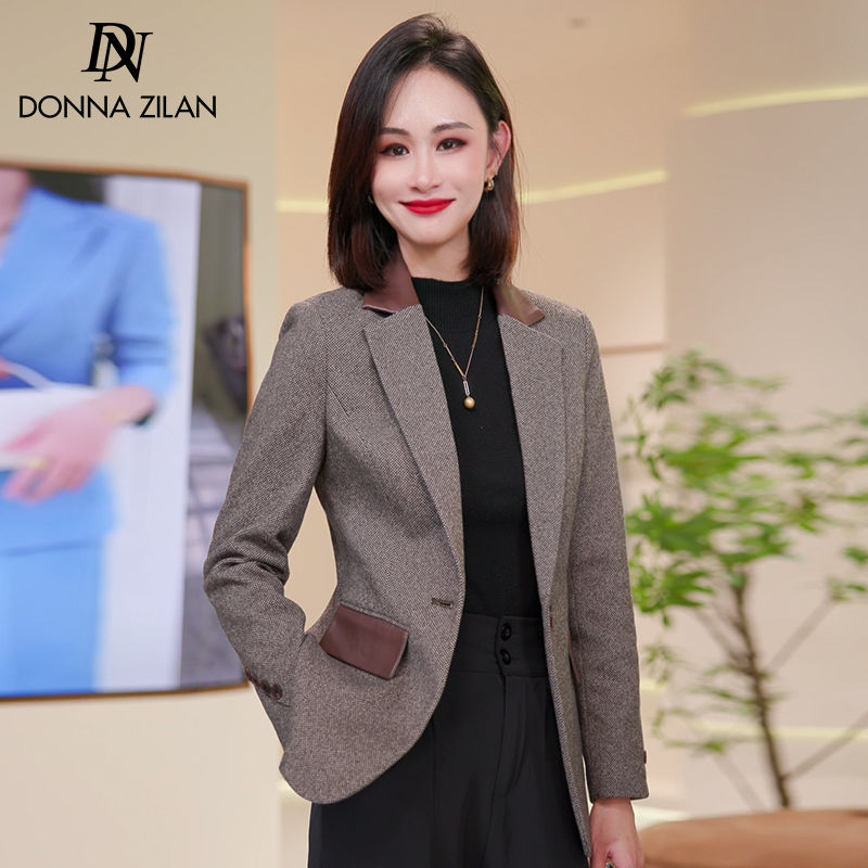 Plaid small suit jacket for women 2023 autumn and winter new style high-end slim temperament casual small suit top