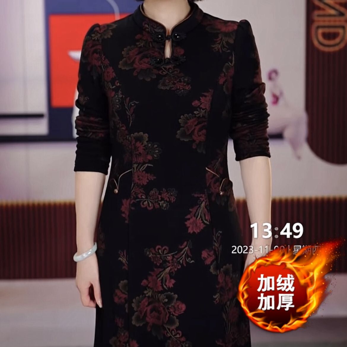加絨加厚木蘭棉連衣裙新款2023冬女裝高檔國風媽媽改良版旗袍裙子