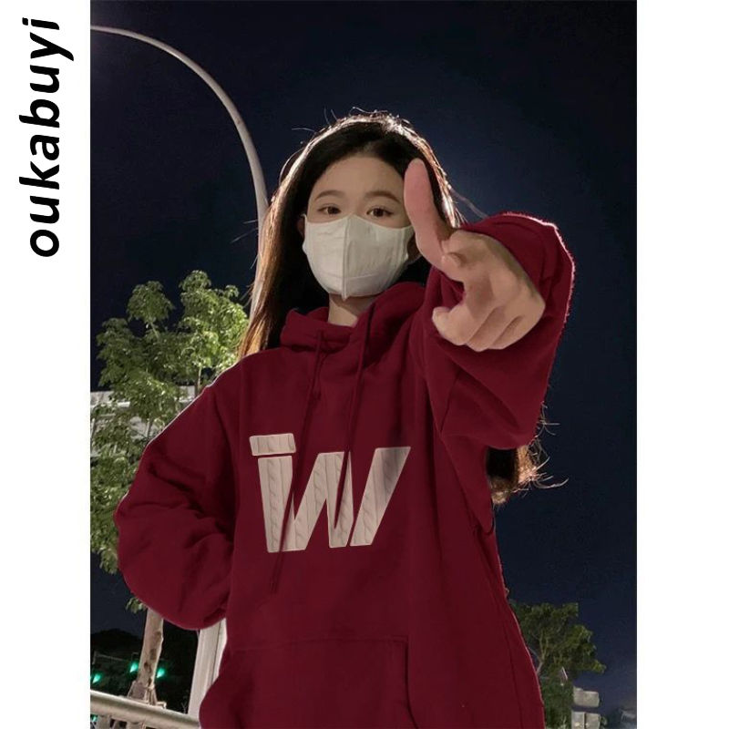 OUKABUYI100%純棉圓領衛衣女秋冬法式特色字母甜美休閒上衣ins潮