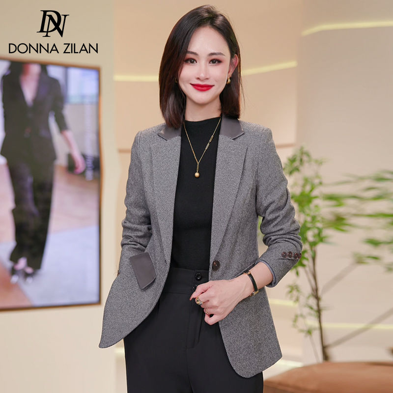 Plaid small suit jacket for women 2023 autumn and winter new style high-end slim temperament casual small suit top