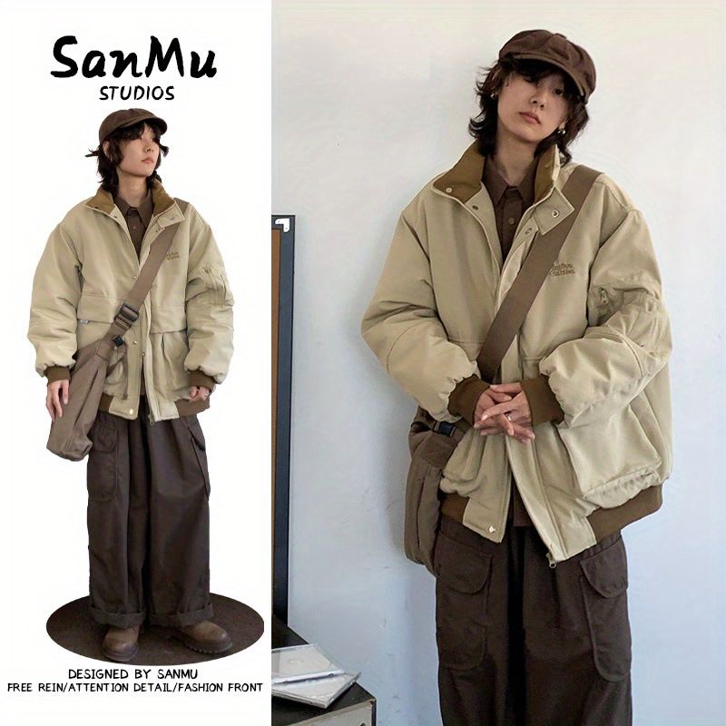 日系復古冬季大口袋工裝棉衣學生加厚外套寬鬆男款保暖棉服夾克女