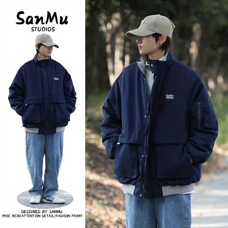 冬季日系多口袋加厚保暖獵裝夾克棉衣學生情侶立領飛行棉服外套男