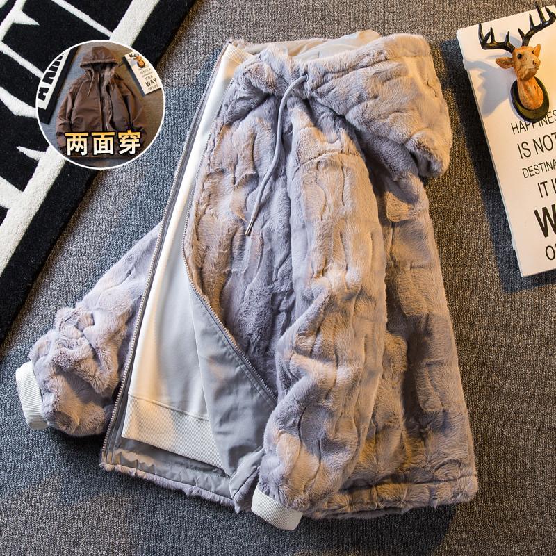 Paul trendy double-sided lambswool jacket for men in winter new thickened and velvet warm rabbit fur lambswool cotton jacket