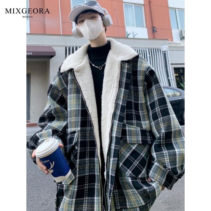 MIX GEORA美式復古外套男女秋冬季羊羔毛棉服小香風寬鬆格子棉衣