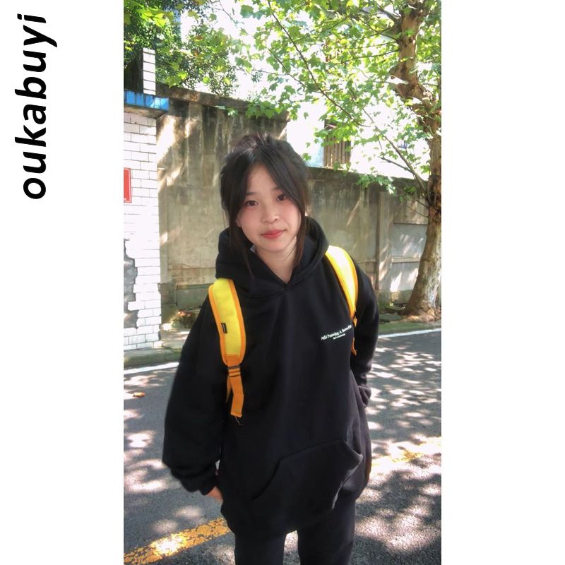 OUKABUYI100%純棉連帽衛衣女韓系高街休閒個性慵懶風潮牌寬鬆上衣