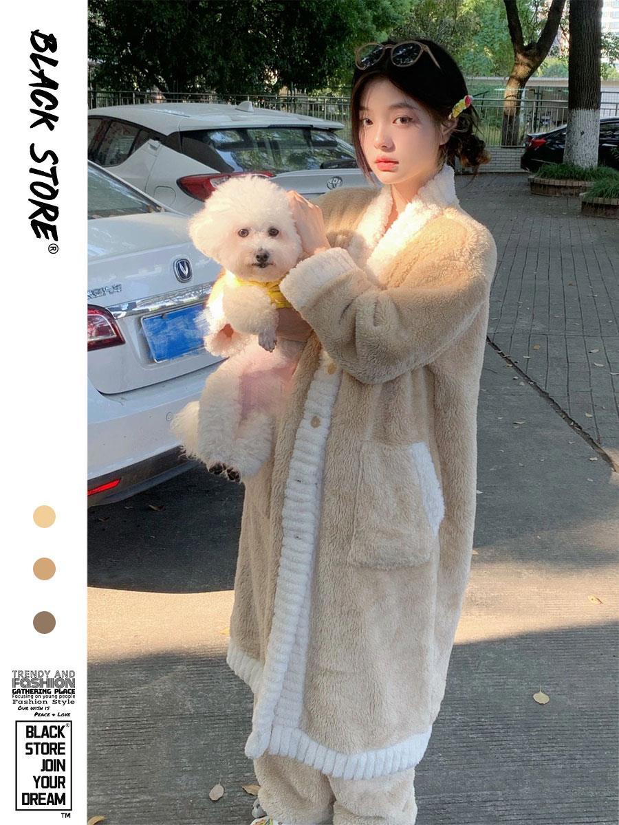 珊瑚絨軟糯加厚保暖睡衣冬季女新款高級氣質睡袍長褲家居服兩件套