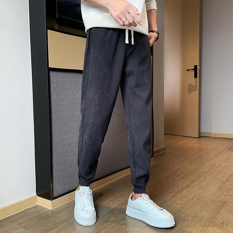 Autumn and winter thickened corduroy pants for men, plus fleece leggings, sports casual pants, solid color trendy brand handsome heavyweight sweatpants