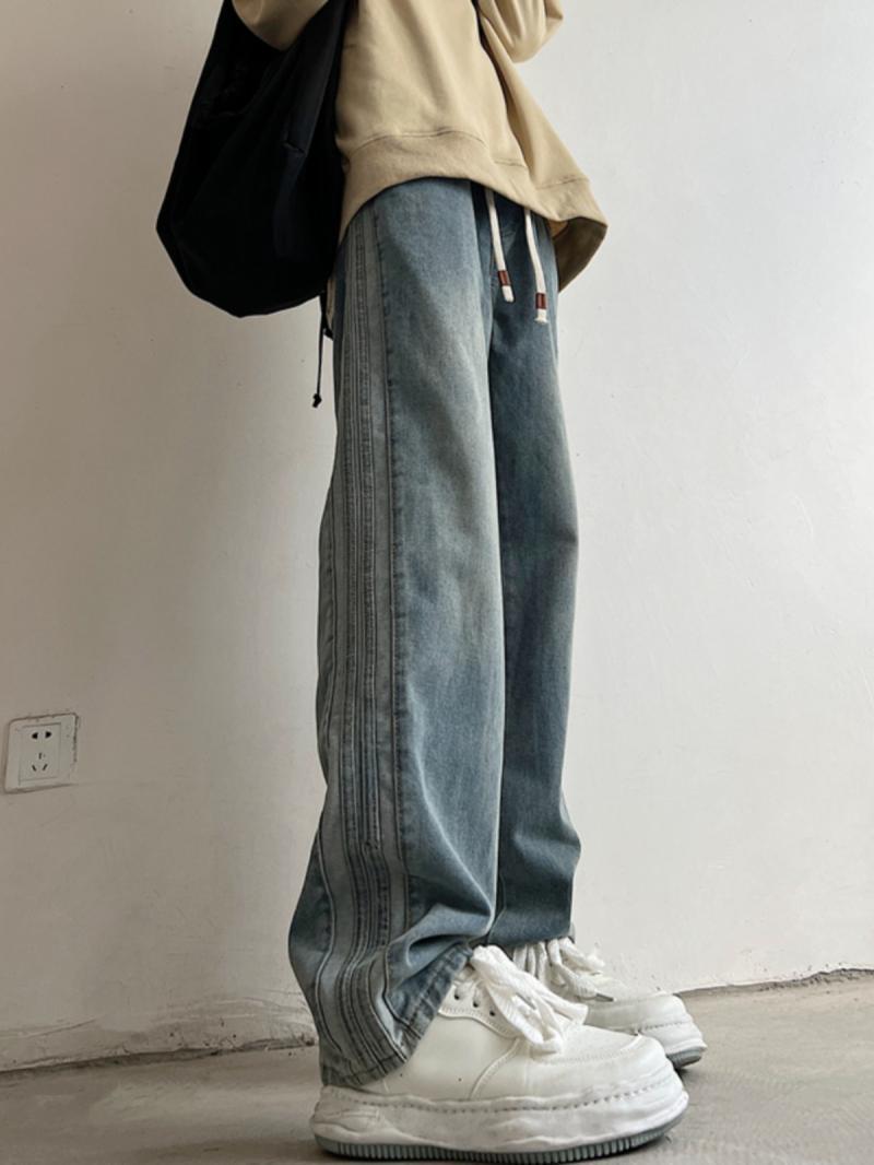 黑灰色牛仔裤男高级感美式复古vibe裤子潮牌高个子水洗显瘦直筒裤