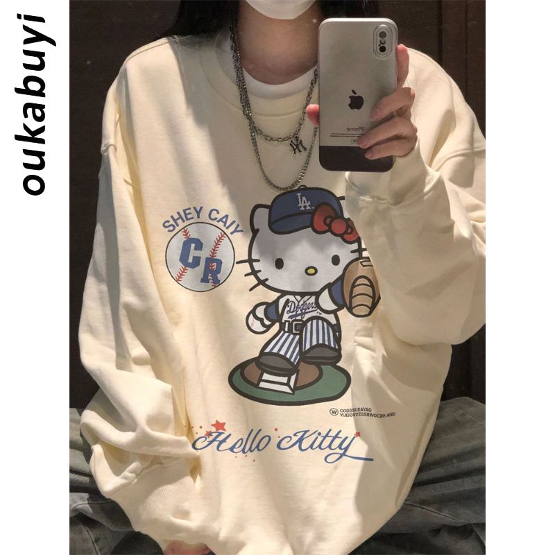 OUKABUYI100%純棉圓領衛衣女秋冬oversize校園運動風學生寬鬆上衣