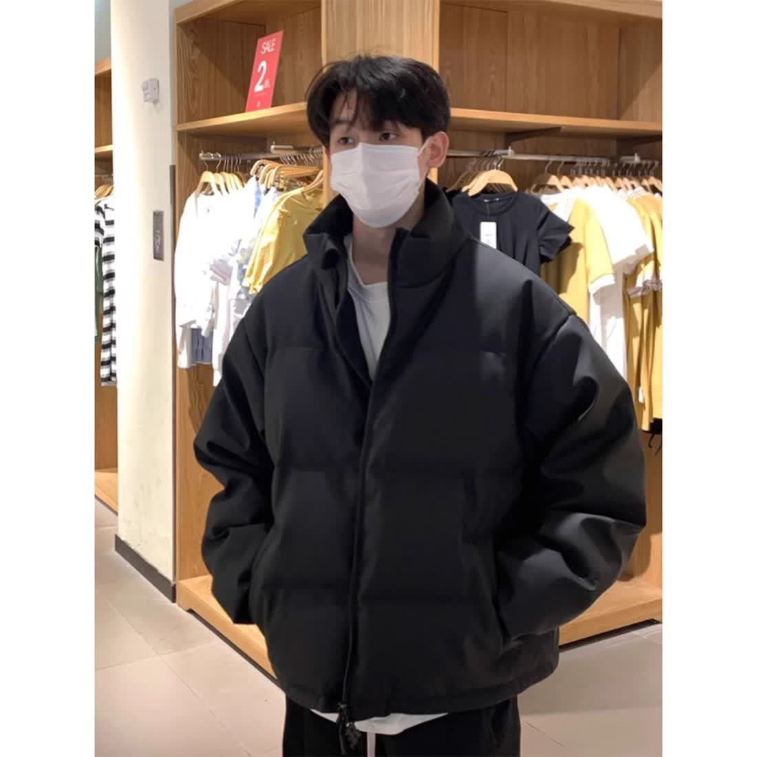 黑色立領短款棉襖加絨加厚錦江棉衣男冬季保暖麵包服晉江棉服外套