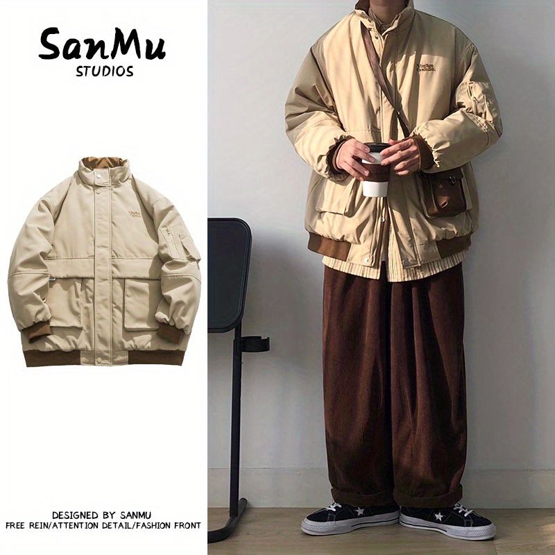 日系cityboy工裝飛行員棉服男冬季加厚立領夾克大口袋棉衣外套男