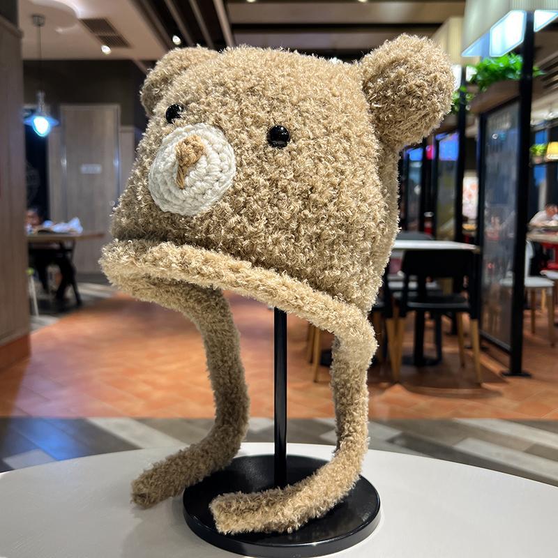 2023 Bear Ears Pullover Hat Korean Cartoon Cute Plush Hat Autumn and Winter Thickened Lamb Fur Lei Feng Hat
