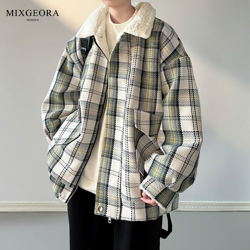 MIX GEORA棉衣外套男女款冬季潮牌寬鬆格子棉襖高級感羊羔絨棉服