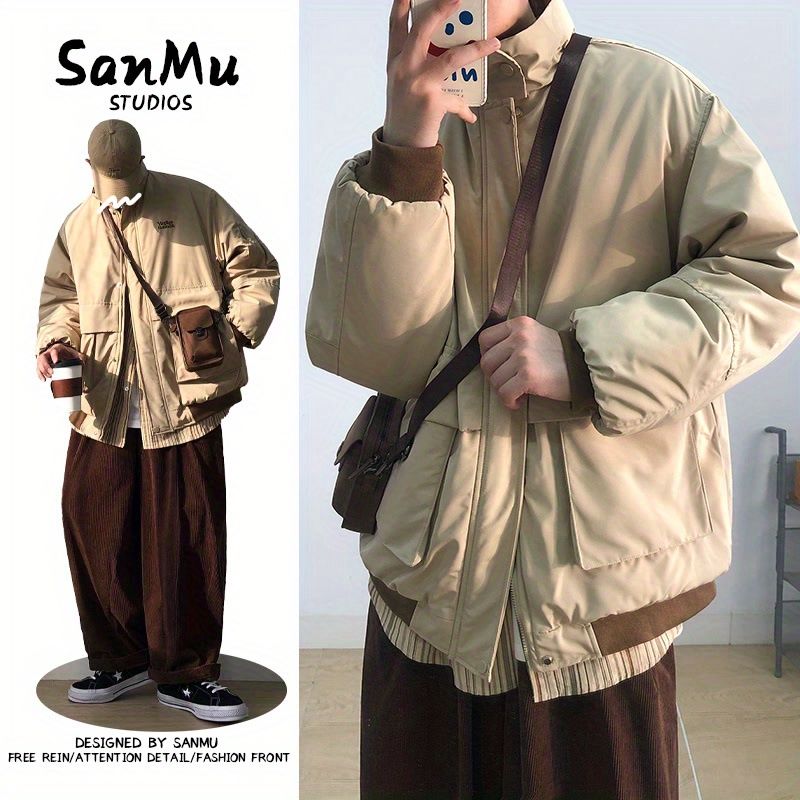冬季日系大口袋工裝飛行員棉服男加厚立領夾克cityboy棉衣外套男