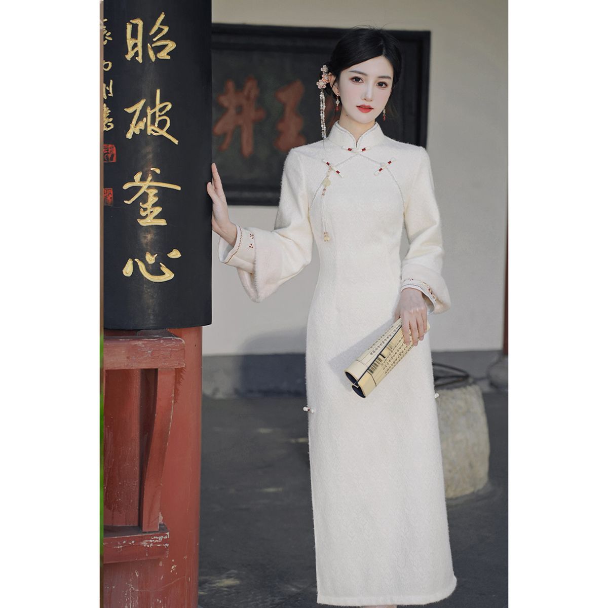 高貴氣質改良旗袍加絨加厚2023秋冬新中式中國風年輕款少女連衣裙
